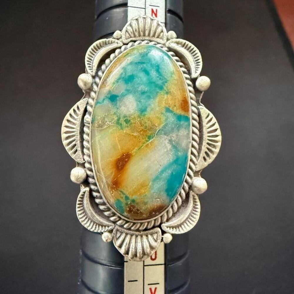 Big sterling silver handmade fox turquoise ring. Adjustable